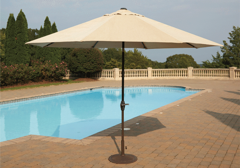 Beige Auto Tilt Large Umbrella With Stand