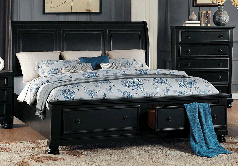 Laurelin Black Queen Storage Bed