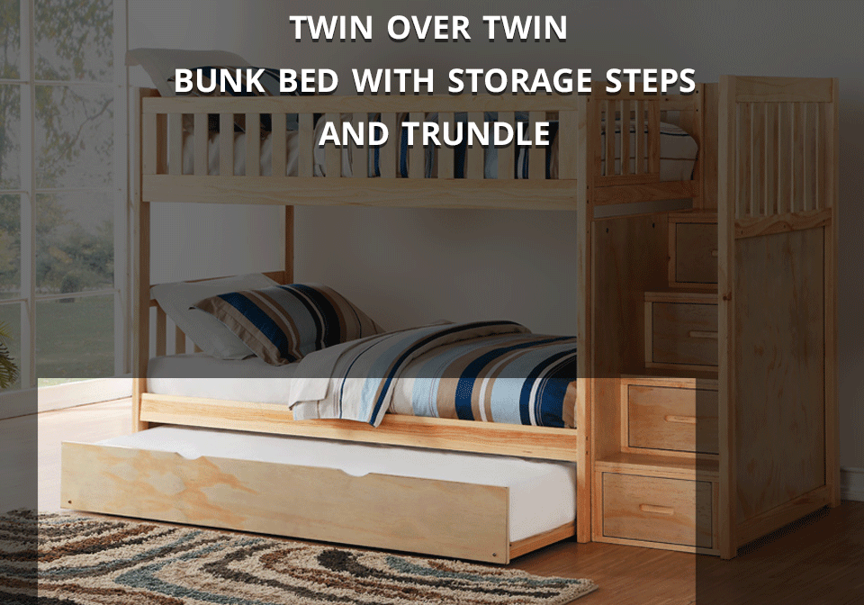 Bartley Twin Bunk Bed With Storage, Modernluxe Twin Over Full Wood Bunk Bed With Trundle And Storage Stairs