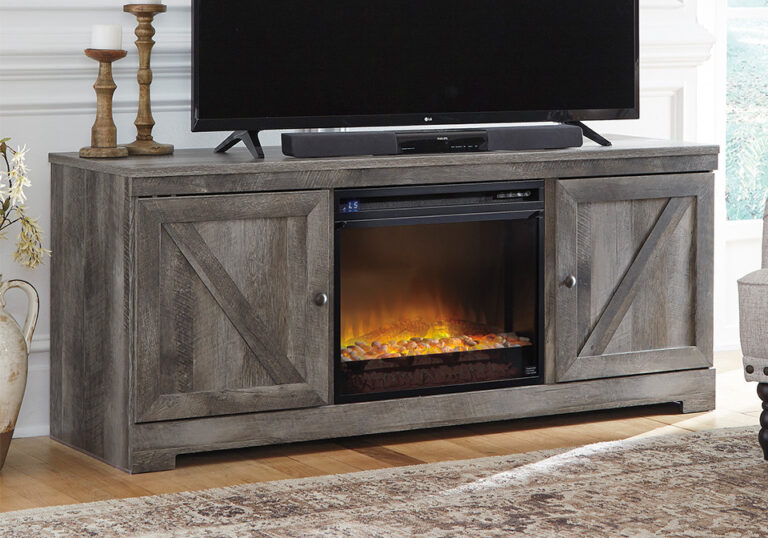 Wynnlow Gray Large TV Stand w/ Fireplace Insert Cincinnati Overstock