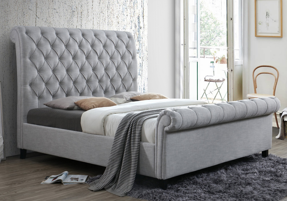 Kate Gray Upholstered Queen Sleigh Bed, Queen Sleigh Bed