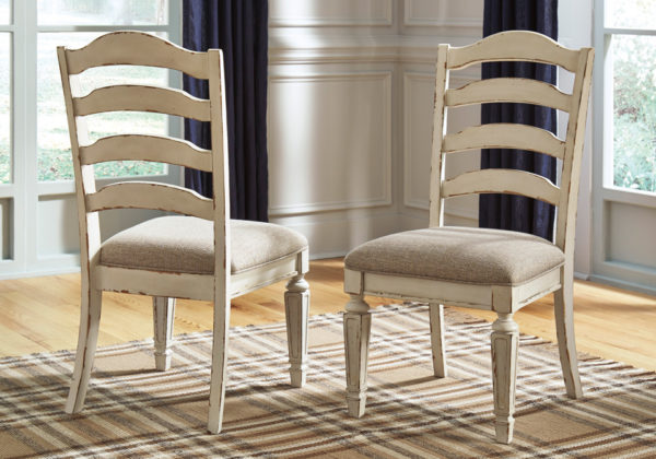 Realyn Chipped White Ladder Back Upholstered Dining Chair