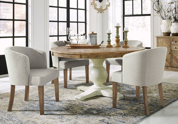 Round Table With Fabric Chairs 55, Round Dining Table With 4 Upholstered Chairs