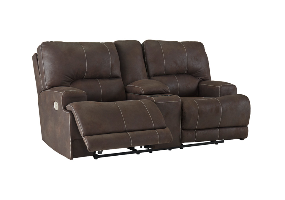 Kitching Java Power Reclining Loveseat, Leather Loveseat With Console