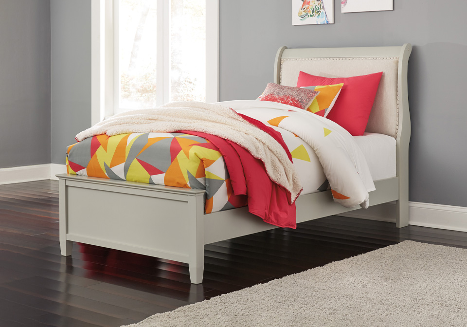 Jorstad Gray Twin Upholstered Sleigh Bed Cincinnati Overstock Warehouse