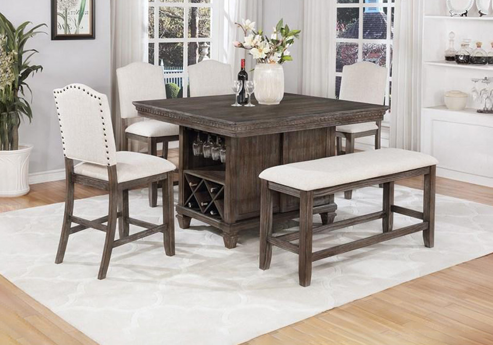 Regent Brown 6pc Counter Height Dining, Dining Room Table Bench Height