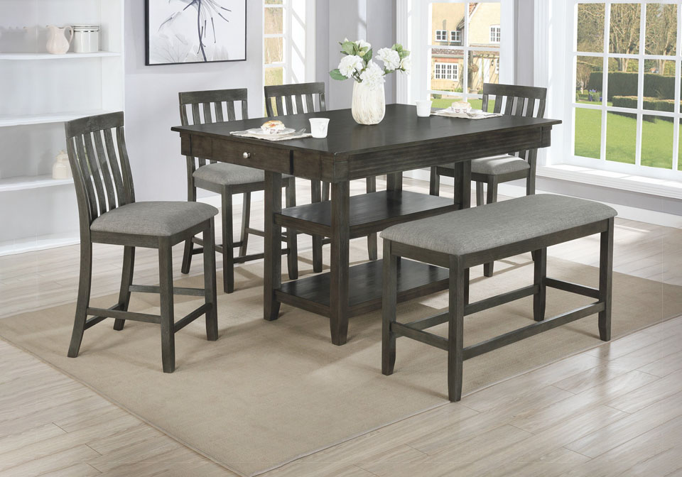 Nina Gray 6pc Counter Height Dining Set, Counter Height Wood Table And Chairs