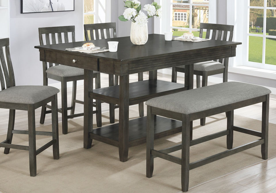 Nina Gray 6pc Counter Height Dining Set, Dining Room Table Bench Height