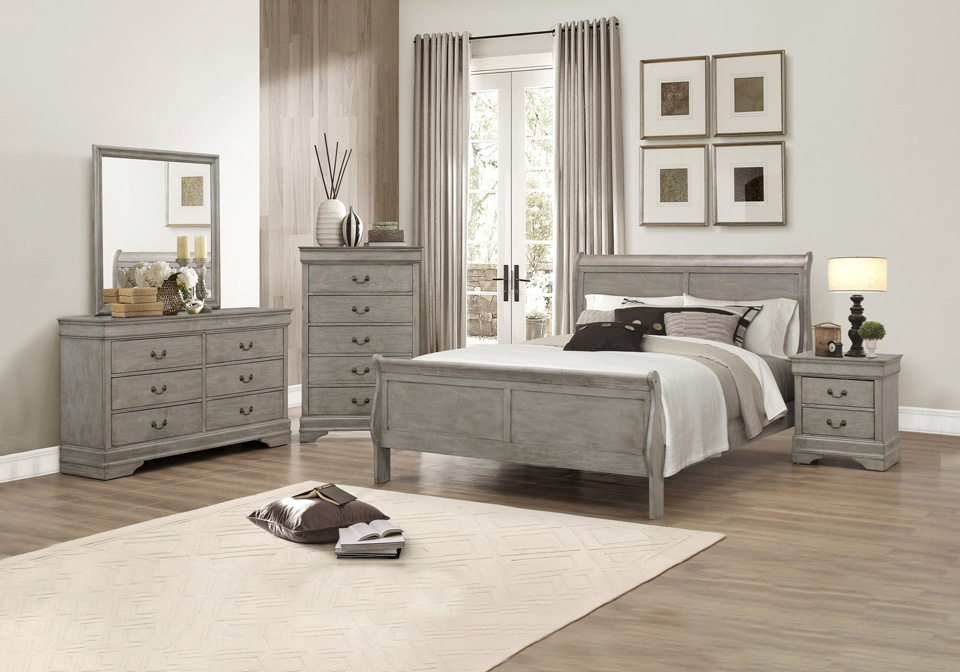 Louis Philip Gray Full Bedroom Set, Gray Wood Furniture Set