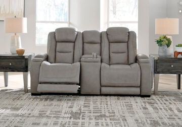 The Man-Den Gray Power Reclining Love Seat w/Console