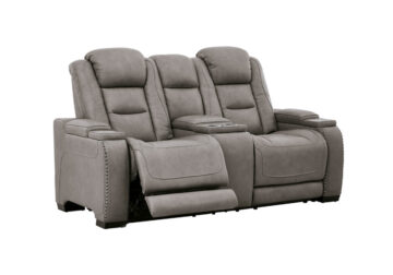 The Man-Den Gray Power Reclining Love Seat w/Console