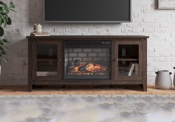Camiburg Warm Brown Large TV Stand w/Fireplace