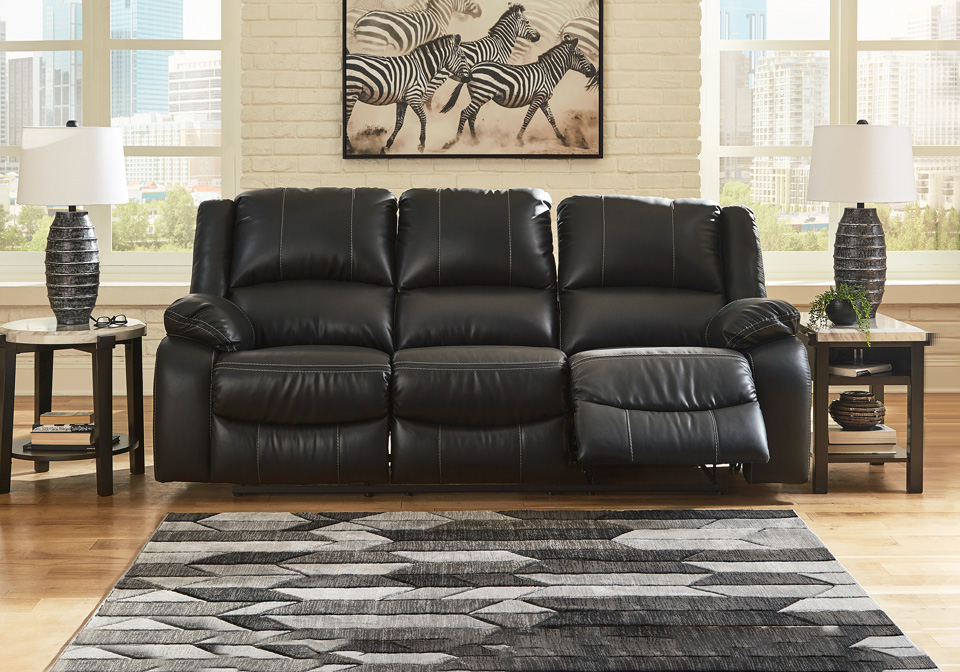Calderwell Black Reclining Sofa, Small Leather Reclining Sofa
