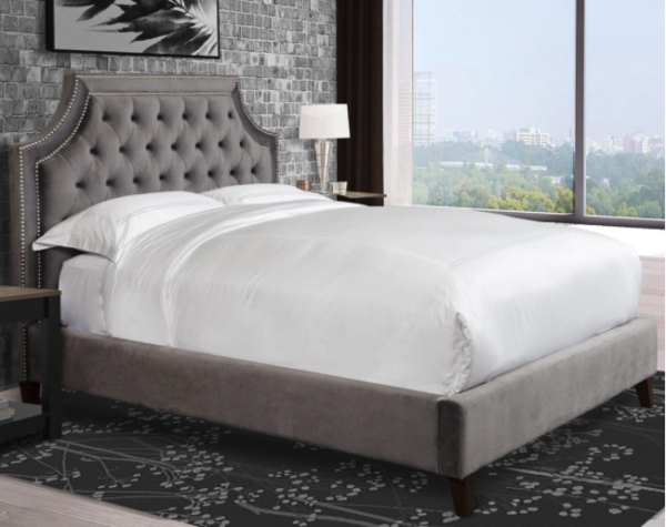 Jasmine Flannel Grey Upholstered Queen Bed