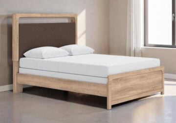 Kinlanni Tan Queen Upholstered Panel Bed